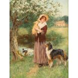 HENRY JOHN YEEND-KING1855 London - 1924 ebendaJunge Frau mit Lamm und Collie im Garten Öl auf