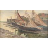 EDUARD SCHLOEMANN1888 Düsseldorf - 1940Segelschiffe am Kai bei Ebbe Öl auf Leinwand. 61 x 100 cm (R.