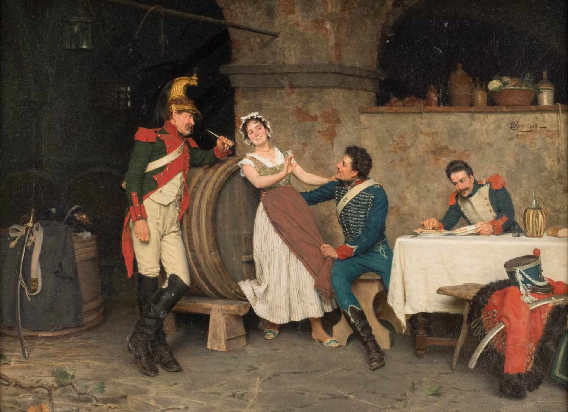 ALCIDE SEGONI1847 Florenz - 1894 ebendaRastende Soldaten in der Taverne Öl auf Leinwand. 55 x 74
