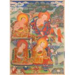 ZWEI THANGKAS: BUDDHISTISCHE WEISE Tibet, 19. Jh. Polychome Bemalung, part. Goldstaffage. 72 cm x