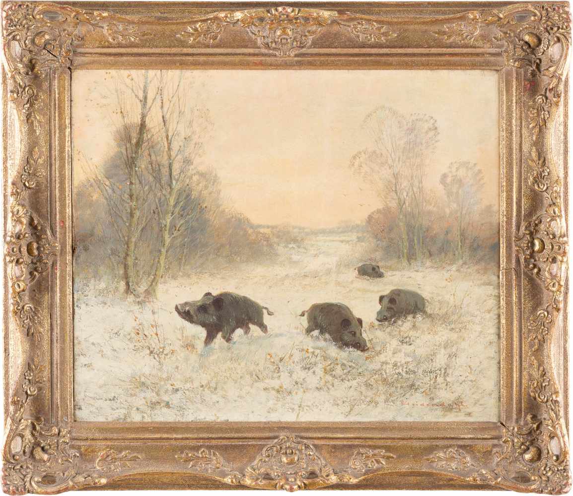 HEIDENDAHLTätig 1. Hälfte 20. Jh.Wildschweine in verschneiter Landschaft Öl auf Leinwand. 50,5 x - Image 2 of 2