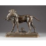 ALFRED DUBUCAND1828 Paris - 1883 ebendaJagdhund mit erbeutetem Hasen Bronze, braun patiniert. H.