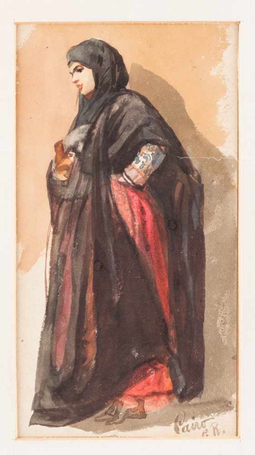 ZWEI FIGURENSTUDIEN: 'ARABERIN' UND 'FRAU IN GRIECHISCHER LANDSCHAFT' Anfang 20. Jh. Aquarell bzw. - Image 2 of 2