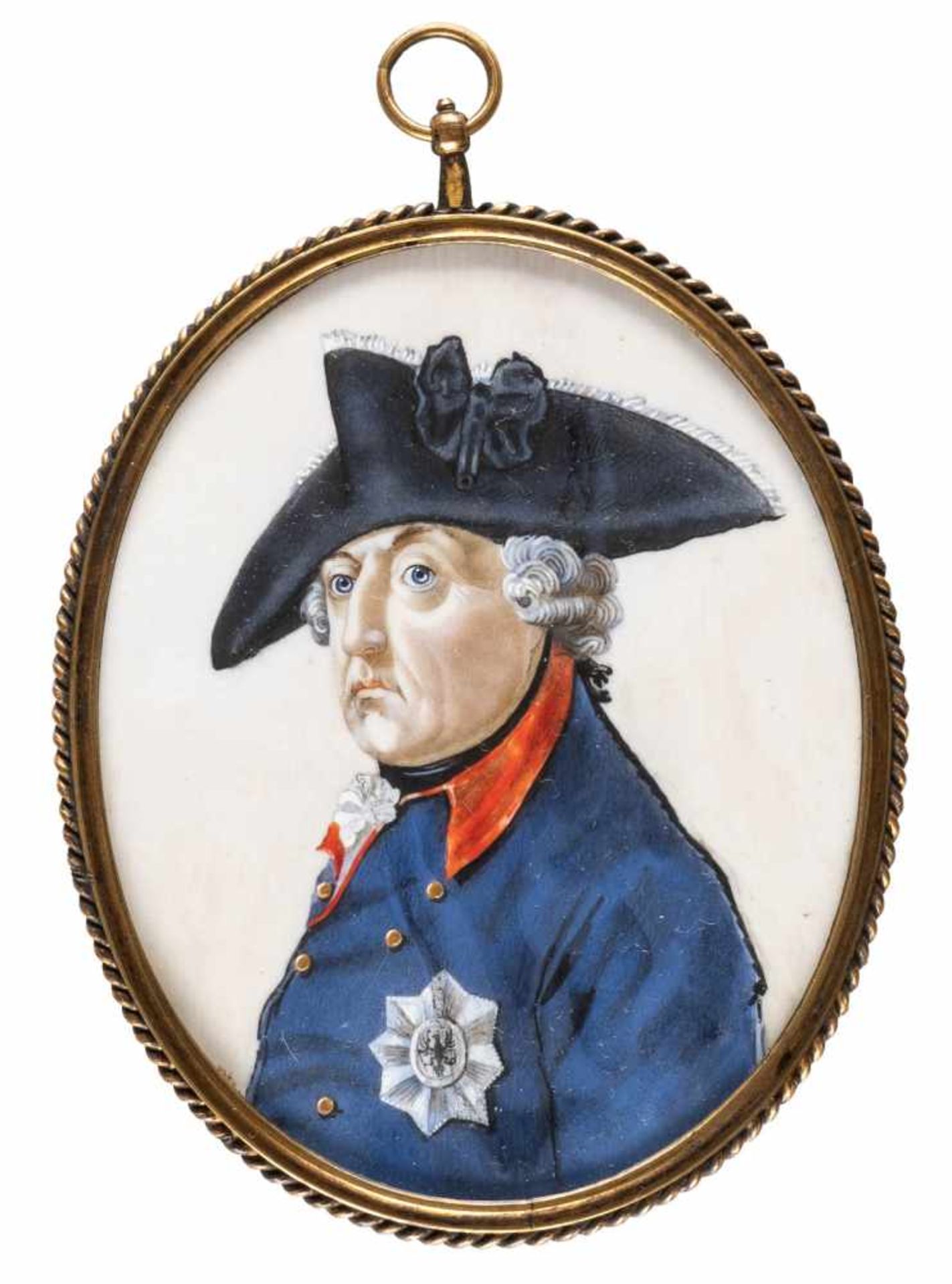 PORTRAITMINIATUR FRIEDRICH DER GROSSE VON PREUSSEN Deutsch, um 1900 Gouache, wohl auf Elfenbein.