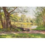 PEDER MORK MONSTED1859 Grenå - 1941 KopenhagenEin Sommertag am See Öl auf Leinwand auf Karton. 25