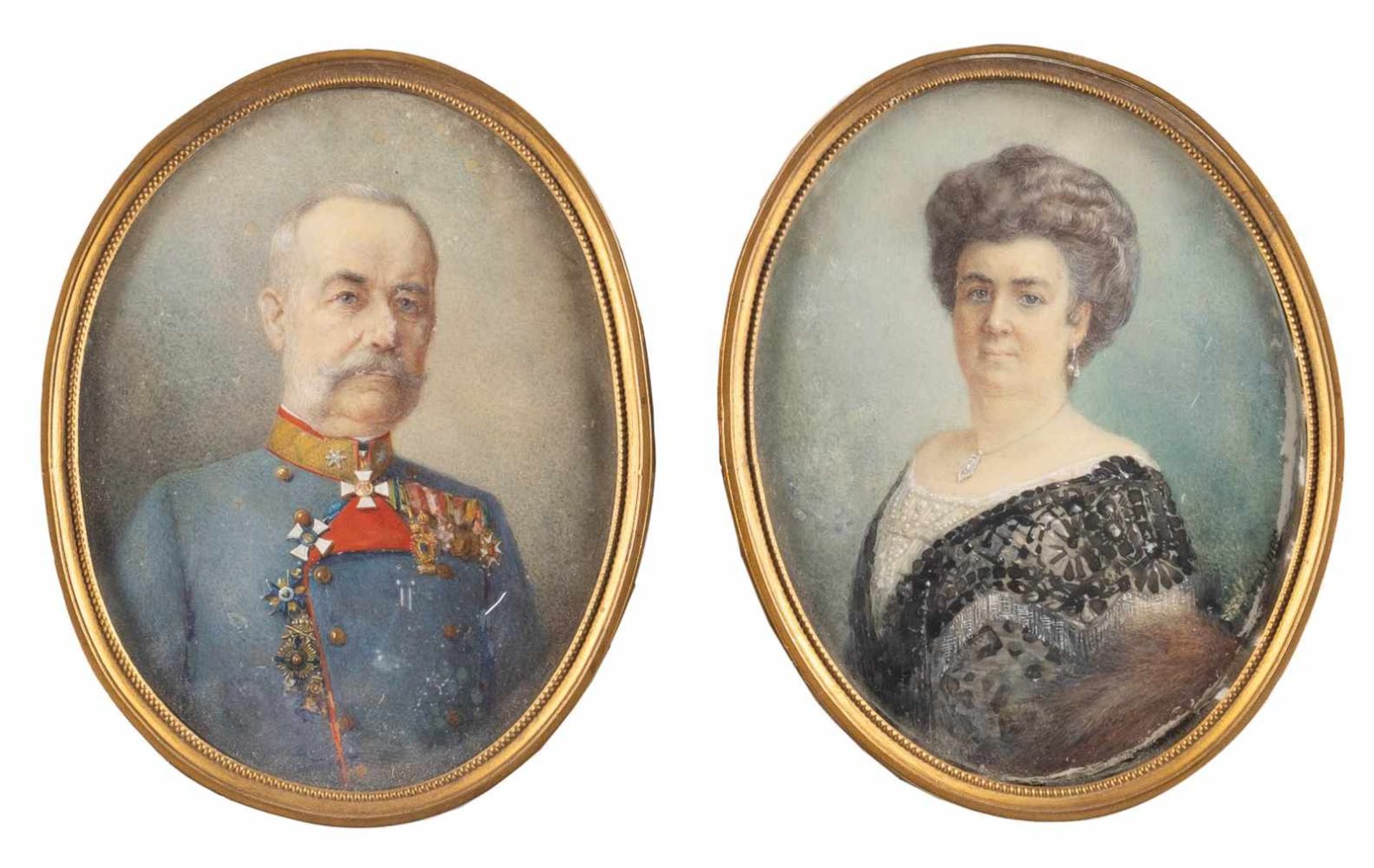 ZWEI MINIATUREN: FRANZ KARL UND SOPHIE VON ÖSTERREICH (?) Österreich, 19. Jh. Gouache auf Elfenbein,