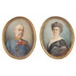 ZWEI MINIATUREN: FRANZ KARL UND SOPHIE VON ÖSTERREICH (?) Österreich, 19. Jh. Gouache auf Elfenbein,