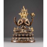 BODDHISATTVA AVALOKITESHVARA (CHENREZIG) Tibet, 18./19. Jh. Bronze, part. braun patiniert,