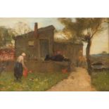 CHARLES BERNARDUS DANKMEYER1861 Amsterdam - 1923 Den HaagBäuerin im Garten vor der Laube Öl auf