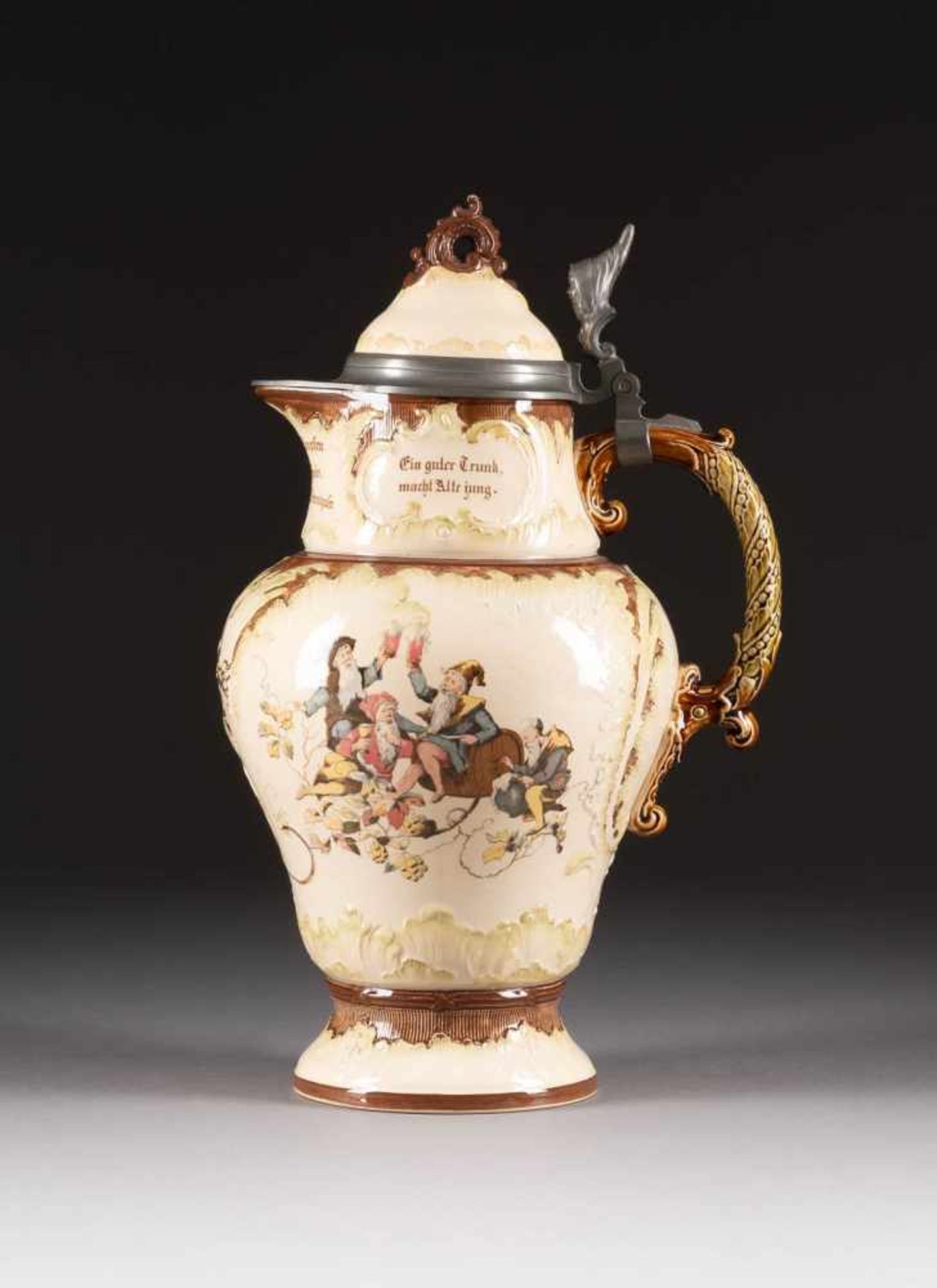 HISTORISMUS-KRUG Deutsch, Mettlach, Villeroy & Boch, 1896 Keramik, glasiert, polychrome Malerei,