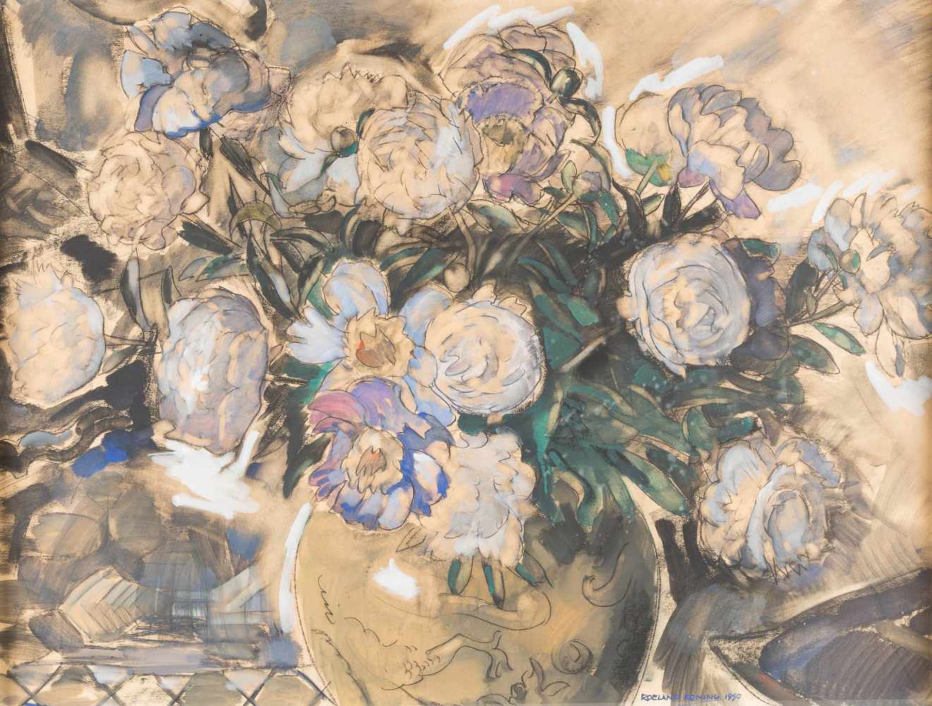 ROELAND KONING1898 Amsterdam - 1985 WassenaarSTILLLEBEN MIT PFINGSROSEN IN EINER VASE