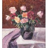 JULIUS JUNGHEIM1878 Düsseldorf - 1957 ebendaStillleben mit Rosen Öl auf Leinwand. 50,5 x 45,5 cm (R.