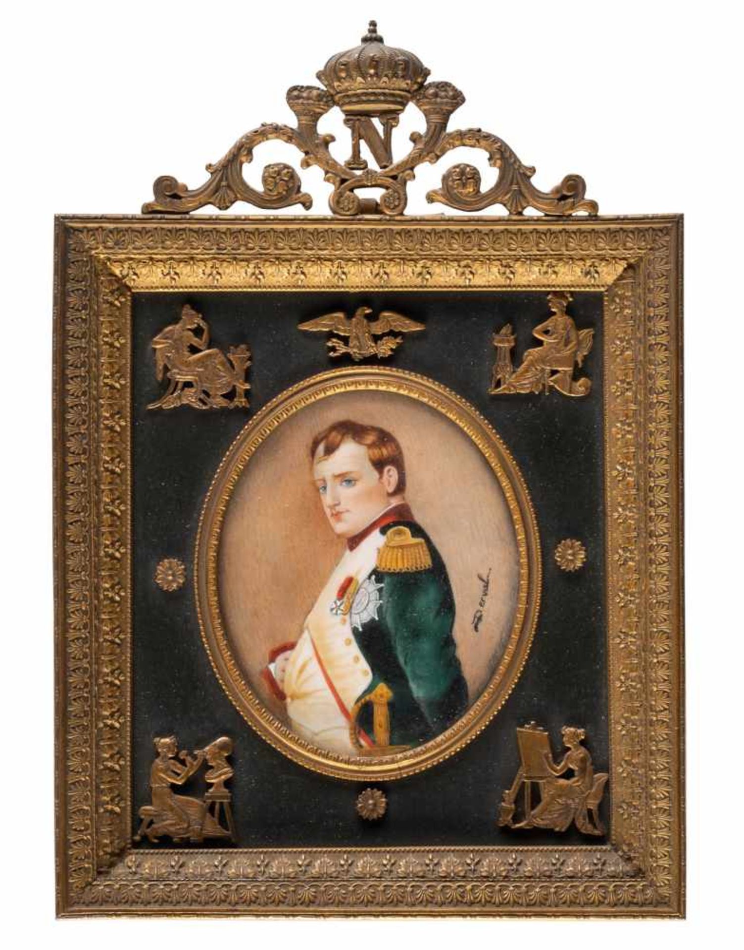 JEAN DERVALTätig um 1884BILDNIS NAPOLEON BONAPARTES Gouache auf Elfenbein. 7 x 6 cm (R. 16,5 cm x 12