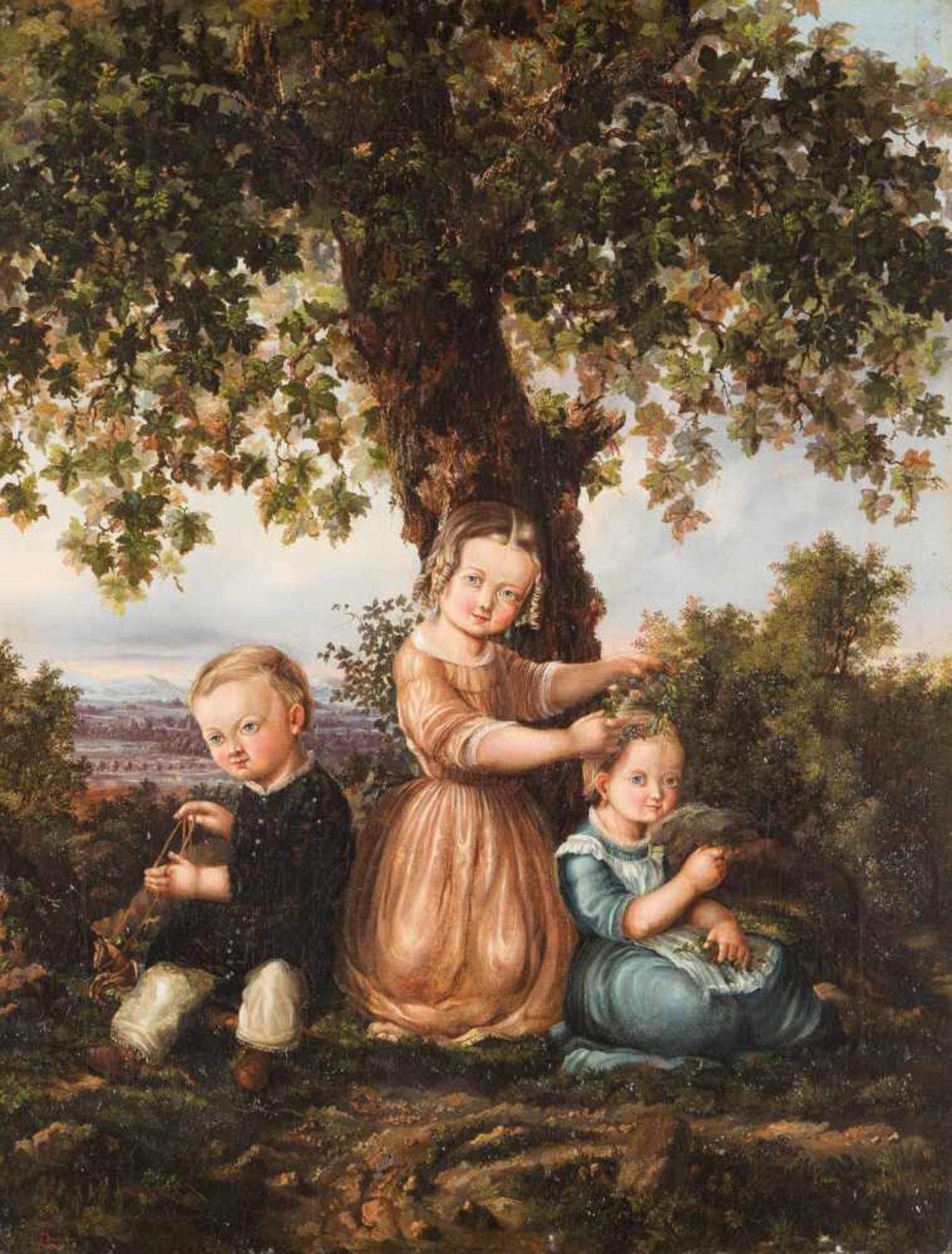 P. JANSENTätig um 1847Drei Kinder Öl auf Leinwand. 63 x 48 cm. Signiert und datiert unten links '