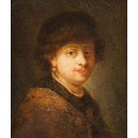 HARMENSZ. VAN RIJN (SCHULE) REMBRANDT1606 Leiden - 1669 AmsterdamPORTRAIT EINER DAME MIT PELZMÜTZE