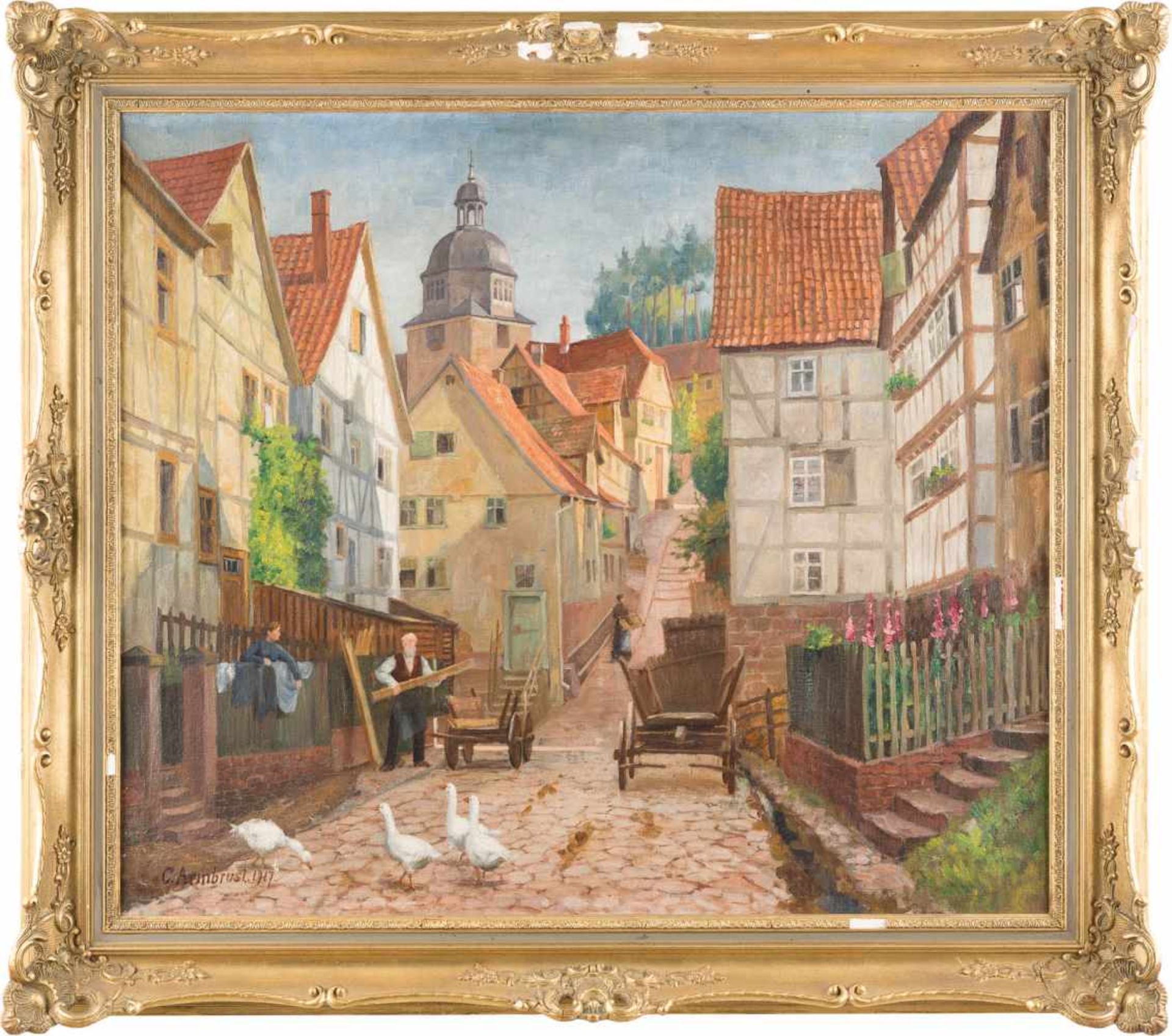 KARL ARMBRUST1867 Itzehoe - 1928 KasselGasse im historischen Marburg Öl auf Leinwand. 80 x 93 cm (R. - Bild 2 aus 2