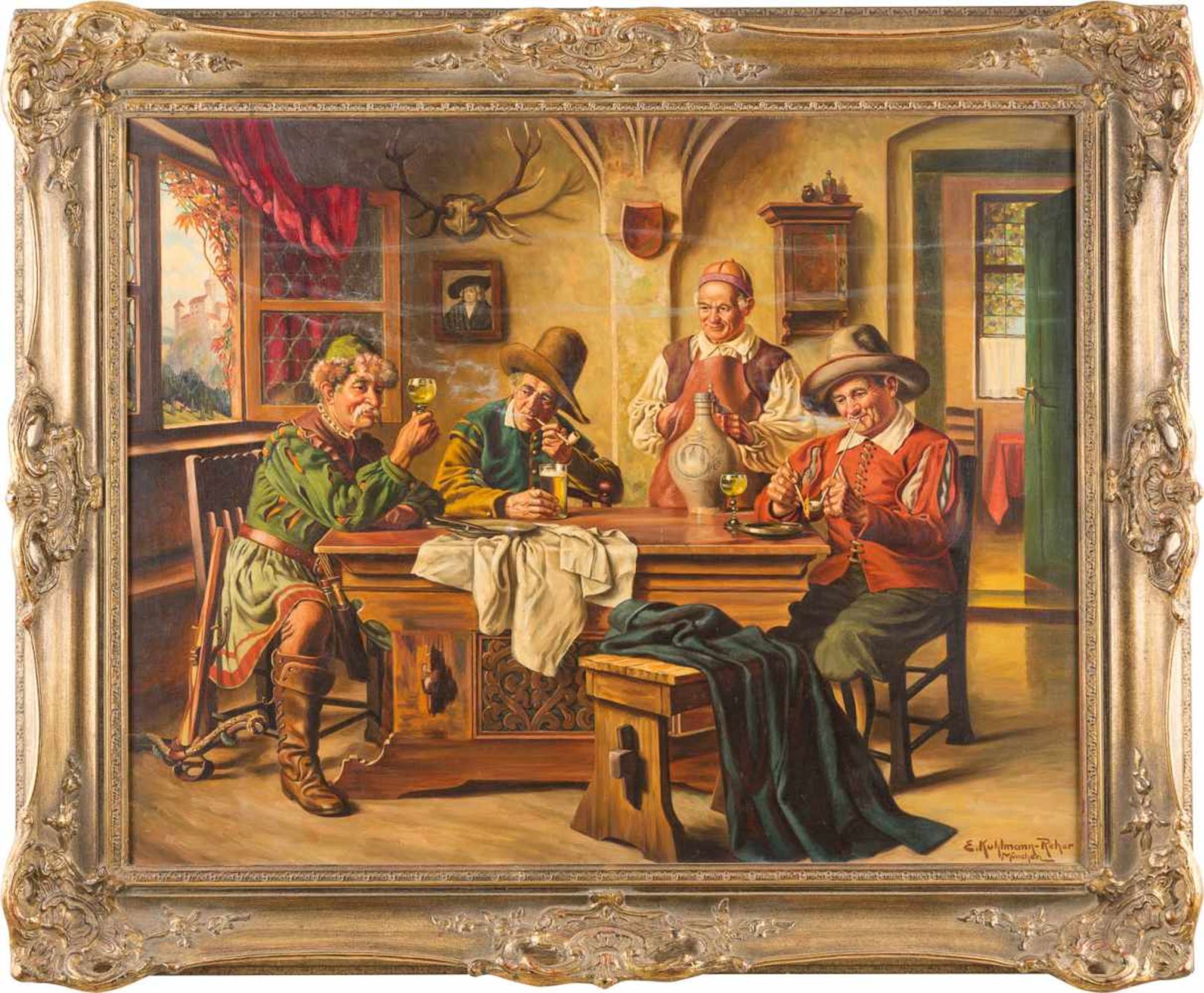 EMIL KUHLMANN REHER1886 Deutschland - 1957Die Weinprobe Öl auf Leinwand. 80,5 x 100 cm (R. 101,5 x - Bild 2 aus 2
