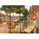 HEINRICH HERMANNS1862 Düsseldorf - 1942 ebendaBlumenmarkt in Amsterdam Öl auf Leinwand. 73 x 101