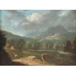 JOHANN CHRISTIAN BRAND (ATTR.)1722 Wien - 1795 EbendaBERGLANDSCHAFT MIT ANGLERN AM FLUSS Öl auf