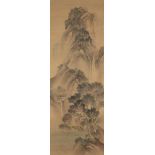 MALEREI: SINNIERENDER EINSIEDLER China, um 1900 Aquarell und Tusche auf textilem Grund. 116 cm x
