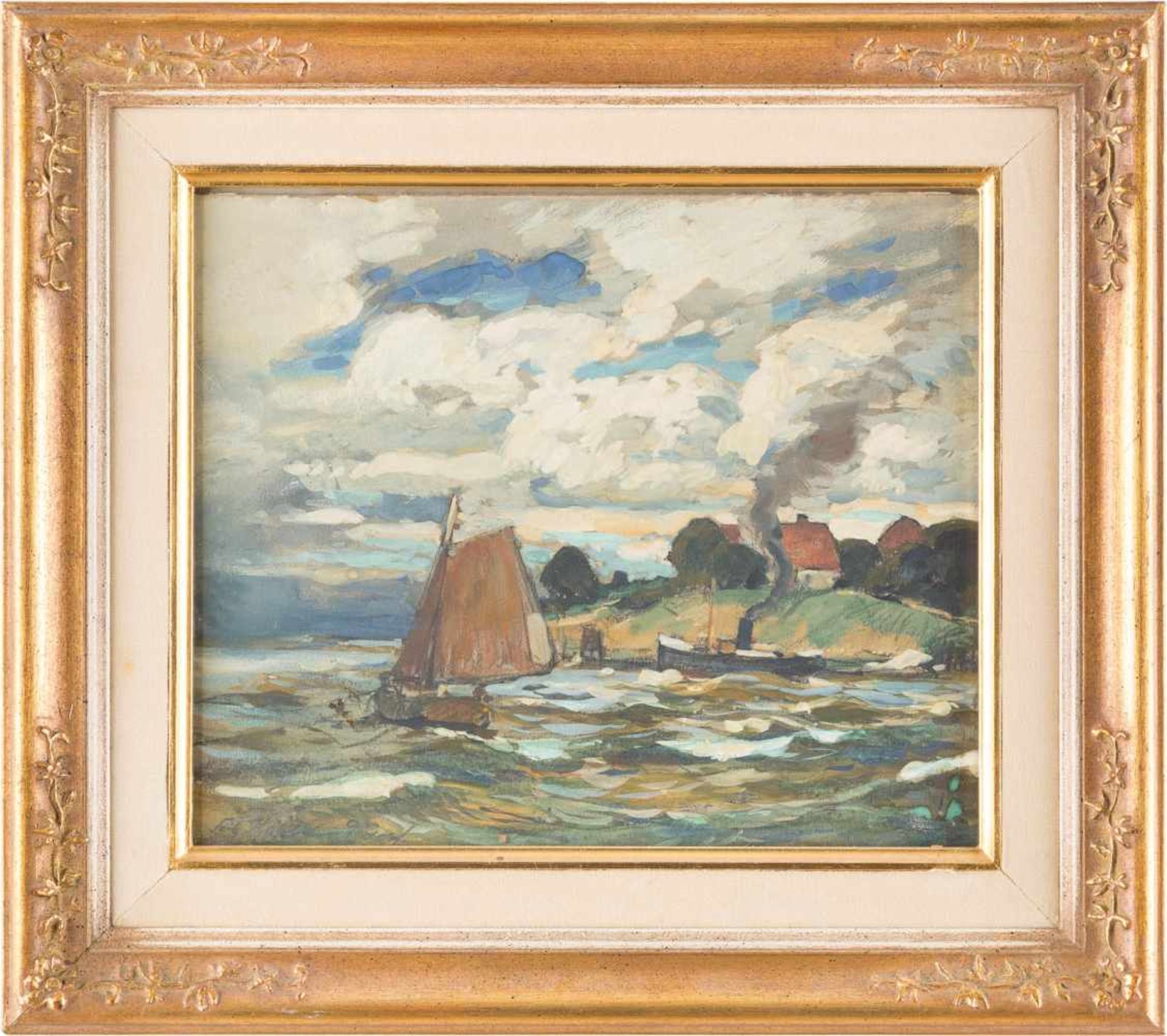 FRITZ KÖHLER1887 Moritzberg - 1972 DüsseldorfBOOTE AN DER KÜSTE Gouache auf Papier, aufgezogen auf - Image 2 of 2