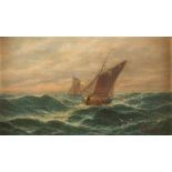 C. HEIMERTätig 2. Hälfte 19. Jh.Segelboote auf hoher See Öl auf Leinwand. 18,5 x 31,5 cm (R. 36 x 49