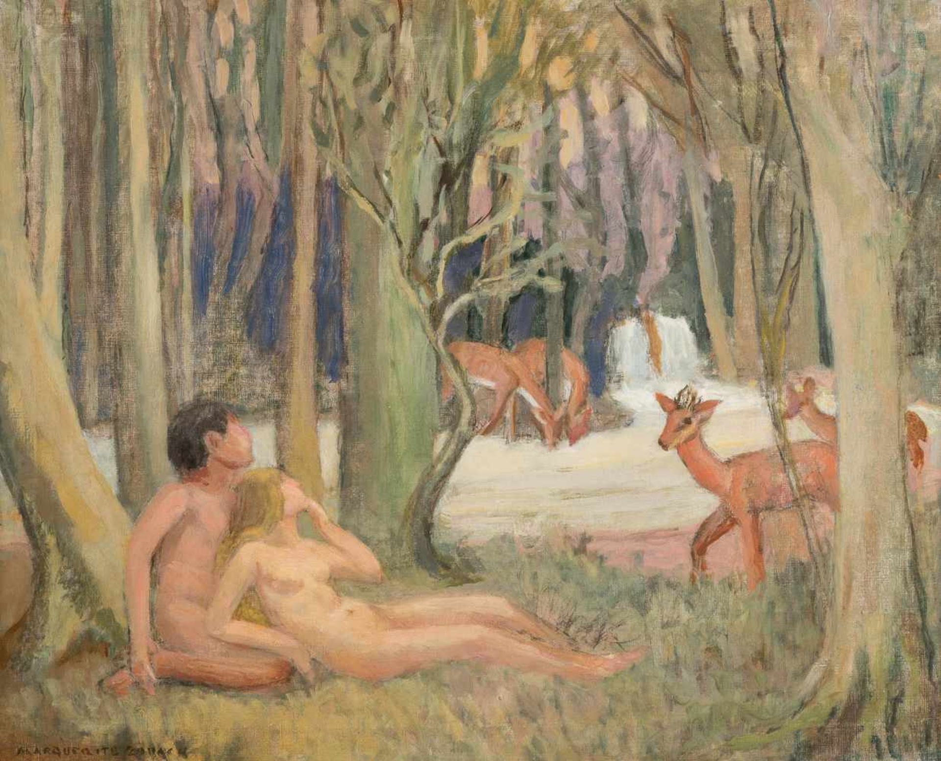 MARGUERITE ZORACH (ATTR.)1887 Santa Rosa - 1968 BrooklynDas Erwachen Öl auf Leinwand. 61 x 74 cm (R.