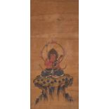 SITZENDE GOTTHEIT Japan, um 1900 Farbe und Tusche auf Papier. 58,5 cm x 27 cm, R. 71 cm x 38 cm.