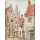 MAX GAISSER1857 Augsburg - 1922 MünchenStraßenszene Öl auf Malkarton. 31 x 23 cm (R. 57 x 49 cm).