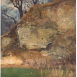 EUGEN BRACHT1842 Morges - 1921 DarmstadtWalkenried. Felswand am Teich Öl auf Platte. 49,5 x 48 cm (