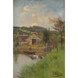 ADOLF LINS1856 Kassel - 1927 DüsseldorfSommertag auf dem Lande Öl auf Malkarton. 72 x 48 cm (R. 92,5