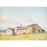 ITALIENISCHE SCHULEAnfang 20. Jh.Dorf in den Tiroler Alpen Öl auf Leinwand. 35 x 49 cm (R. 42,5 x 59