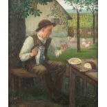 THEODOR WINTER1872 München - c. 1947Brotzeit im Garten Öl auf Holz. 60 x 50 cm (R. 79,5 x 69,5