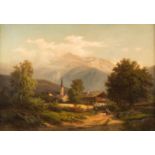 JULIUS SCHÖNROCK1835 Danzig - 1878Dorf am Fuß der Alpen Öl auf Leinwand. 63 x 90 cm (R. 85,5 x 113