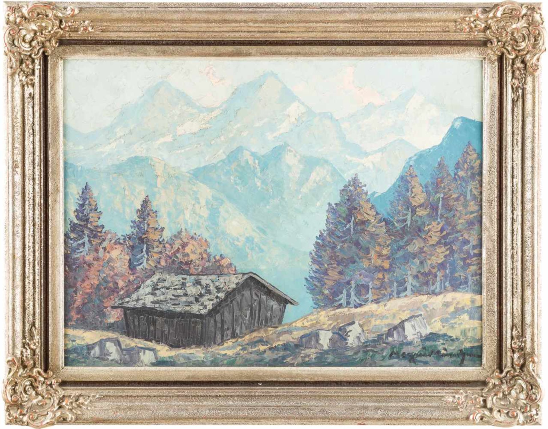 MÜNCHNER SCHULE1. Hälfte 20. Jh.Tiroler Berglandschaft Öl auf Holz. 60 x 80 cm (R. 79,5 x 100 cm). - Bild 2 aus 2