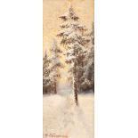 RUSSISCHER KÜNSTLERTätig 1. Hälfte 20. Jh.Winterwald Öl auf Malkarton. 39 cm x 17 cm. Rahmen.