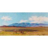 MONGOLISCHER MALERTätig 2. Hälfte 20. Jh.Blick auf Bayangobi (Mongolei) Öl auf Leinwand. 60 cm x 120