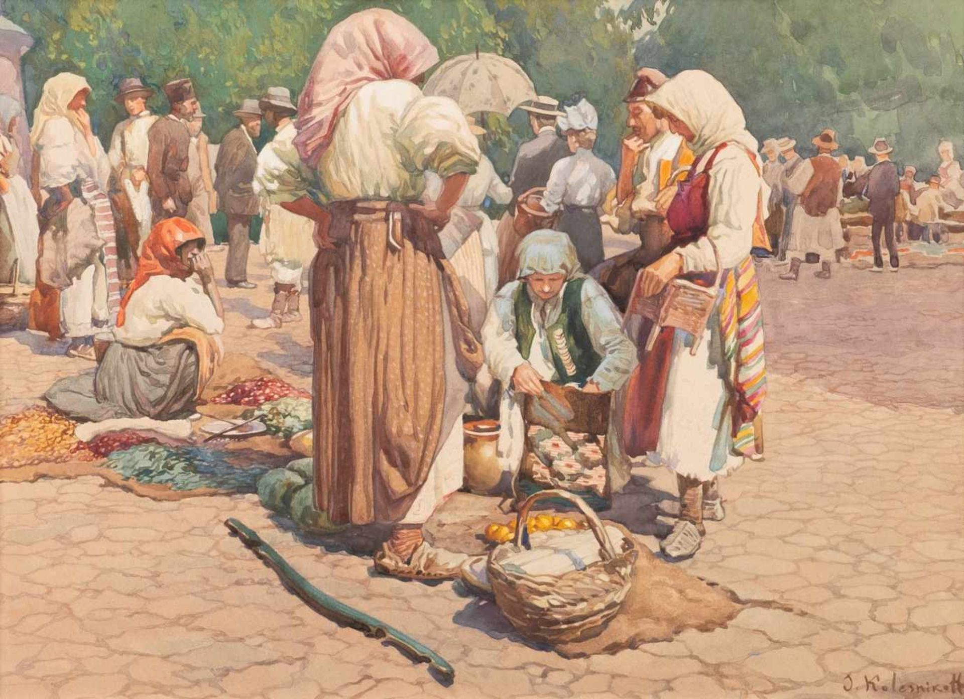 STEPAN FEODOROWITSCH KOLESNIKOFF1879 Adreanopol/ Ukraine - 1955 BelgradMarktszene Aquarell auf