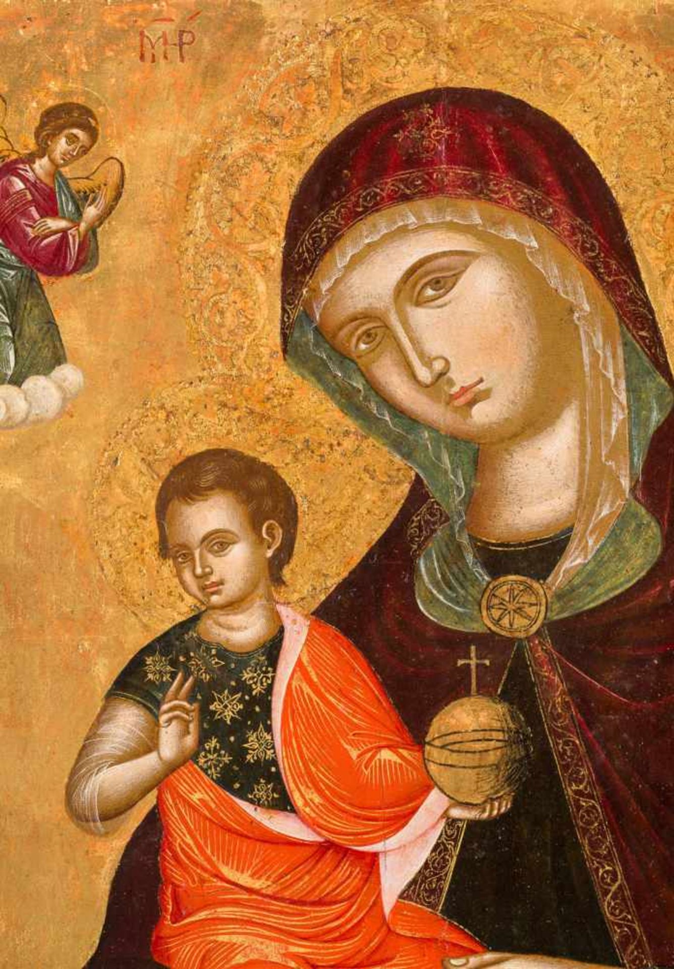 GROSSE IKONE MIT DER MADRE DELLA CONSOLAZIONE Veneto-Kretisch, um 1500 Verbund zweier Bretter mit - Bild 2 aus 4