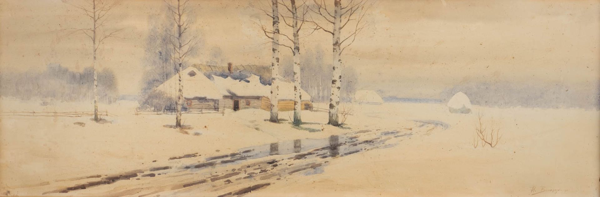 IWAN WINOGRADOWRussischer Maler, tätig um 1900Winterlandschaft Aquarell auf Papier. Sichtmaß 30 cm x