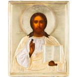 KLEINE IKONE MIT CHRISTUS PANTOKRATOR MIT VERMEIL-OKLAD Russland, Anfang 20. Jh. (Ikone),