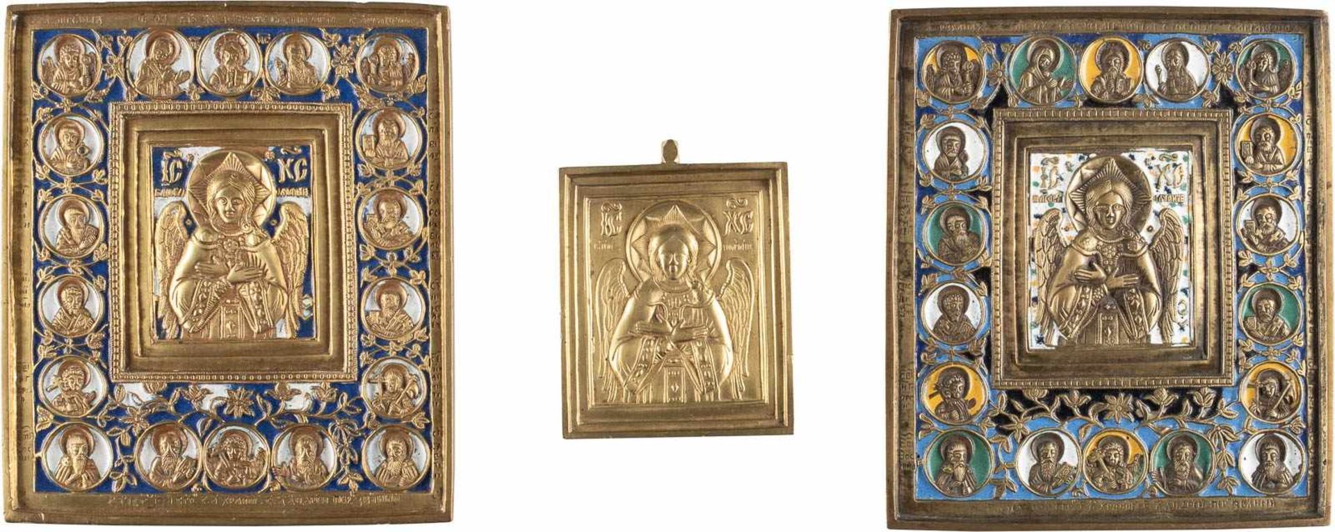 DREI IKONEN MIT CHRISTUS 'DAS GÜTIGE SCHWEIGEN' Russland, 19. Jh. Bronze, reliefiert gegossen, teils