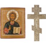 IKONE MIT CHRISTUS PANTOKRATOR UND SEGENSKREUZ Russland, Syzran, Ende 19. Jh. / Russland, 19. Jh.