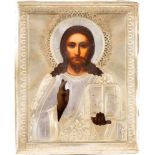 KLEINE IKONE MIT CHRISTUS PANTOKRATOR MIT VERMEIL-OKLAD Russland, Anfang 20. Jh. (Ikone),