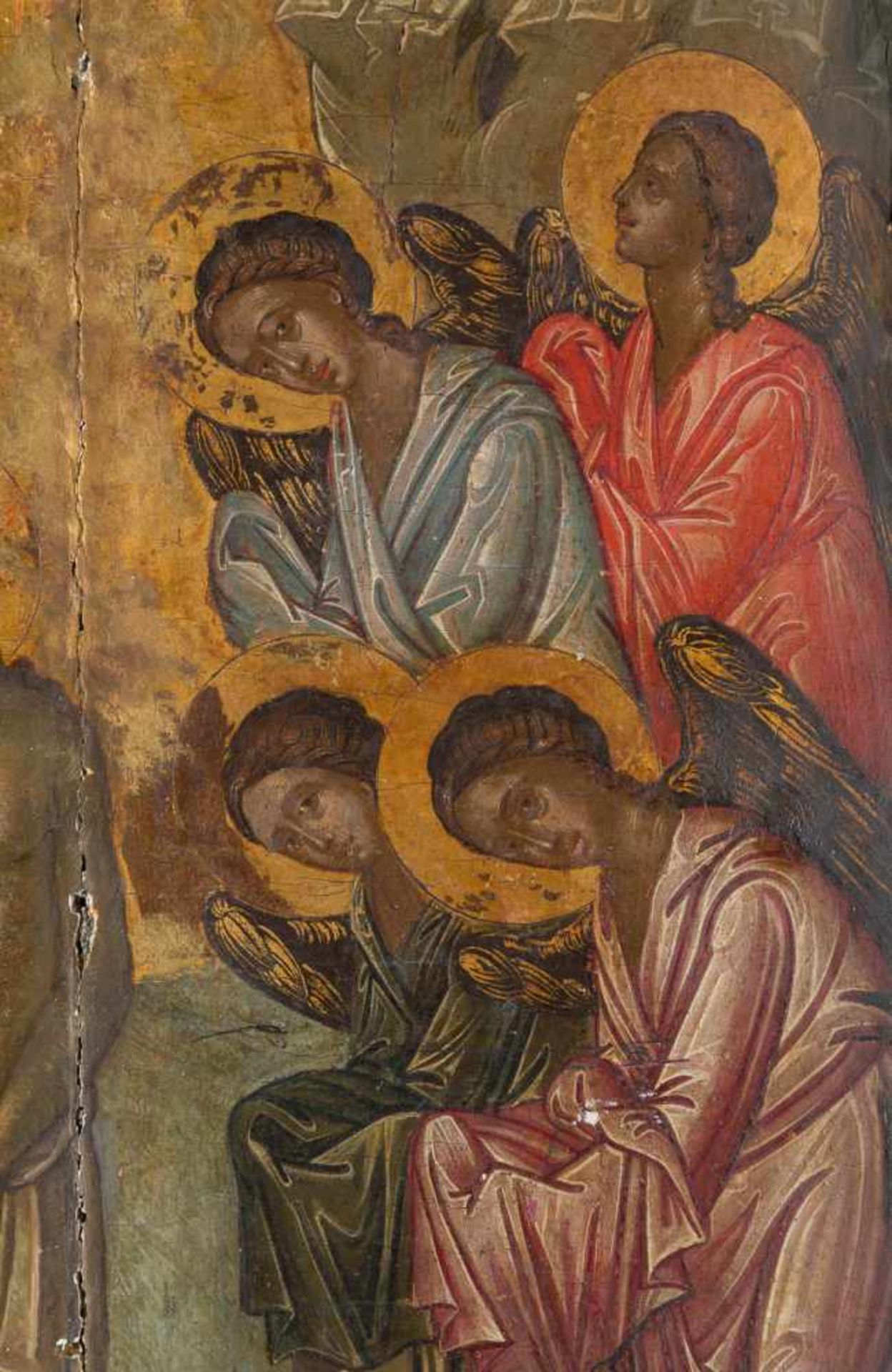 GROSSFORMATIGE IKONE MIT DER TAUFE CHRISTI Griechenland, Kreta, um 1500 Holztafel, rückseitig - Bild 3 aus 3