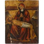 IKONE MIT DER PIETÀ Veneto-Kretisch, 2. Hälfte 15. Jh. Laubholz-Einzeltafel mit zwei aufgenagelten