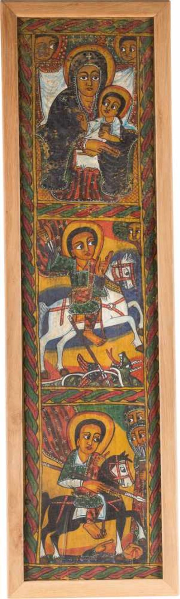 GROSSE KOPTISCHE MALEREI MIT DER GOTTESMUTTER UND HEILIGEN Äthiopien, 20. Jh. Polychrome Malerei auf
