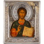 IKONE MIT CHRISTUS PANTOKRATOR MIT VERMEIL-RIZA Russland, Ende 19. Jh. (Ikone), Russland, Moskau,