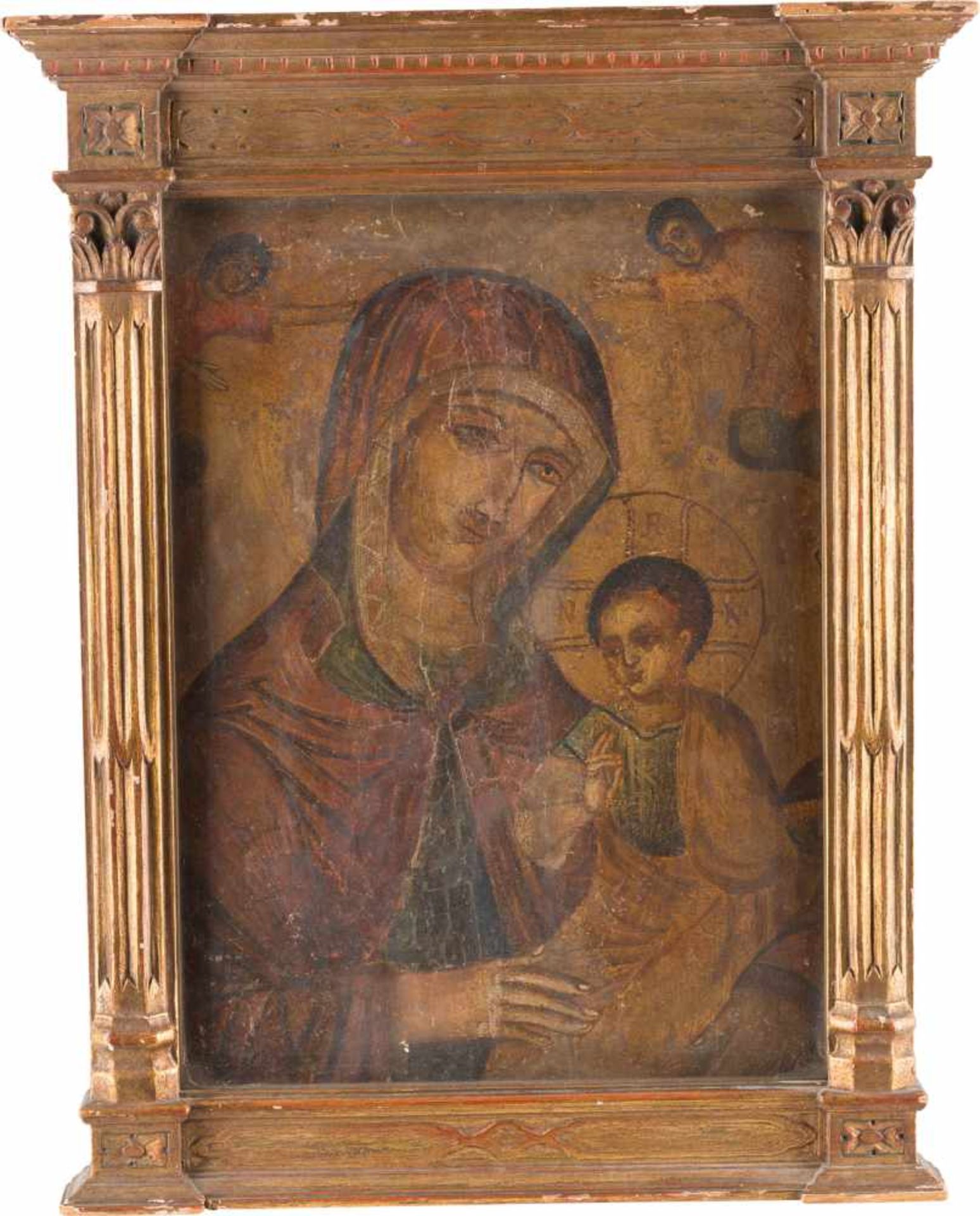 IKONE MIT DER MADRE DELLA CONSOLAZIONE Wohl Veneto-Kretisch, 16. Jh. Laubholz-Tafel, rückseitig