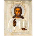 KLEINE IKONE MIT CHRISTUS PANTOKRATOR MIT VERMEIL-OKLAD Russland, Ende 19. Jh. (Ikone), Russland,